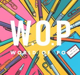 le logo de Wop sur une illustration générée par l'ia de Canva