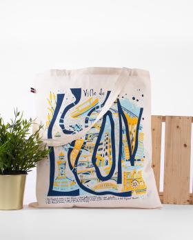 Tote bag avec écrit lyon en cours d'eau